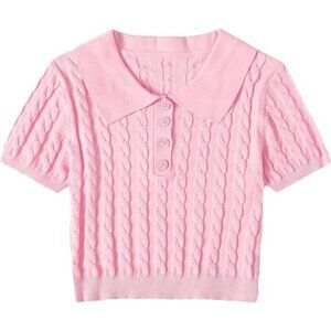 Button Front Short Sleeve Knit Crop Top